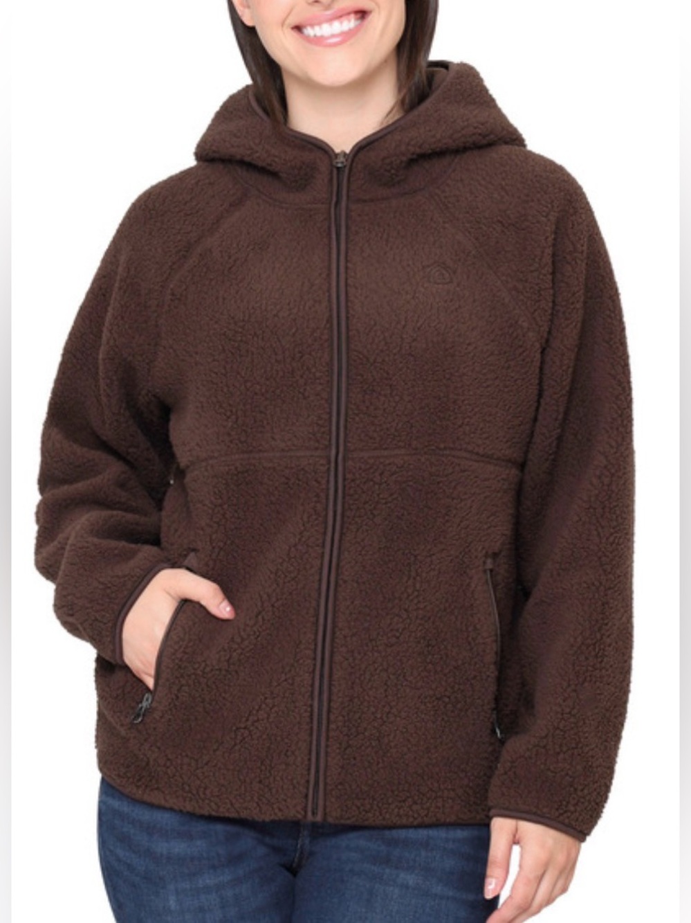 Sierra Designs Women's Full Zip Sherpa Jacket, Brown, sz M